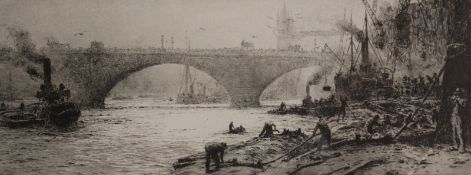 William Lionel Wyllie (1851-1931), A pair of etchings of London Bridge, and Southwark Bridge &