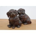 A pair of Continental pottery figures of pug dog puppies with glass eyes