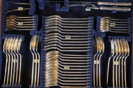 An Art Deco silver plated canteen of cutlery for twelve place settings, by Mappin and Webb, in oak