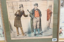 After J D Reigle, three satirical Victorian colour lithographs of Irish political interest, the