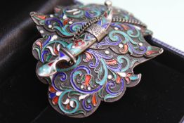 A 19th Century Russian silver cloisonne enamel belt buckle with dagger fastening, by silversmith