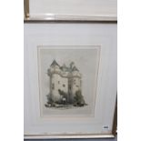 After David Roberts, The Grand Gateway of Falkland Palace, colour print, and two landscape scenes by