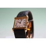 A gentleman's Cartier pink 18k gold tank Chinoise wristwatch, on black leather strap, No.