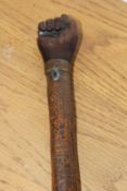 A rare 19th Century briar walking stick, with scratch carved decoration, depicting serpent rising to