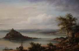 English School (19th Century), Island off a coastline, oil on canvas, 42 x 69cm