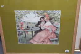 After Georges Redon, four early 20th Century lithographs of humorous romantic scenes, and four