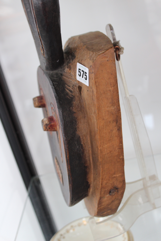 A carved and polychrome tribal ceremonial mask with horn crest, possibly African. - Image 13 of 13