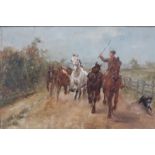 Thomas Blinks (1860-1912), "Going to the Fair", farm worker, horses and dog on a country road,