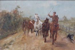 Thomas Blinks (1860-1912), "Going to the Fair", farm worker, horses and dog on a country road,