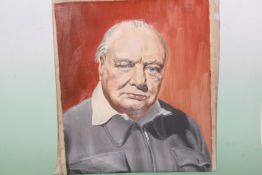 Fred Aris (b.1932-?), Winston Churchill, signed and dated 54, oil on canvas, 50 x 40cm (