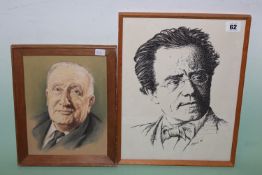 Fred Aris (b.1932-?), Gustav Mahler, signed and dated 76, pen and ink, 35 x 26cm, together with an