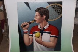 Fred Aris (b.1932-?), Tennis 1, signed, oil on board, 61 x 50cm.