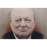 Fred Aris (b.1932-?) Portrait of Winston Churchill, signed, oil on board, 46 x 35cm.