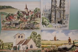 Fred Aris (b.1932-?), Four assorted watercolour works, three of which signed, all approx 29 x 37cm.