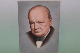 Fred Aris (b.1932-?), Winston Churchill, signed and dated 64, watercolour, 38 x 28cm.