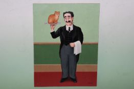 Fred Aris (b.1932-?), Groucho Marx, signed, oil on board, dated 2004 verso, 40 x 30cm.