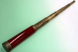19th Century mahogany and brass five draw telescope. By Ramsden of London. Leather case. 106cm