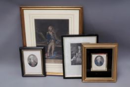 A late 18th Century hand coloured mezzotint portrait of Admiral Lord Nelson together with four other