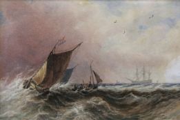 George Stainton (fl.1860-1890), Sailing boats in stormy seas, signed lower right, watercolour, 15