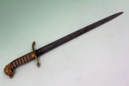 19th Century naval dirk. Shark skin grip. Lion pommel. 46cm long.