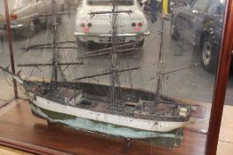 A large 19th/20th Century ships model. “The Vesones Grimstaad” a three masted fully rigged Norwegian