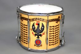 A military side drum to the 14th/20th Hussars, the body hand painted with regimental devices and