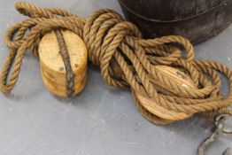 A pair of traditionally made ship’s gun tackles. Bespoke made for the film “The Bounty” by Spencer