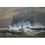 Frederick Beauclerk (19th Century), Ship off a coastline in a typhoon, the frame inscribed “Loss