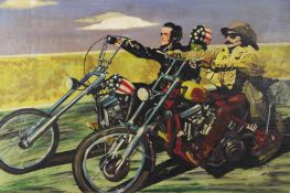 A vintage oil on board- scene from the Film Easy Rider