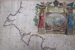 An 18th Century hand coloured sea chart. By Capt. Greenvile Collins of the Devonshire coast. 46 x