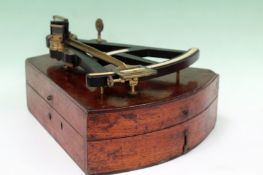 An 18th/19th Century ebony and brass octant with ivory scale. Signed Hughs, London. In period