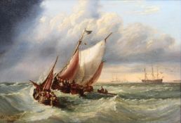 Henry Redmore (1820-1887), Fishing boats in choppy seas, merchantmen beyond, a pair, both signed and