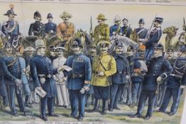 Various military prints to include the Highland Infantry, Fusiliers, an engraved portrait of