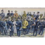 Various military prints to include the Highland Infantry, Fusiliers, an engraved portrait of