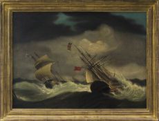 Manner of Cornelius van der Velde, Shipping in heavy seas, oil on canvas, 57 x 79.5cm.