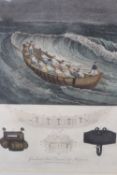 An early 19th Century hand coloured print of “Greatheads Boat, Daniels Life Preserver etc. 27 x 21cm