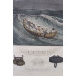 An early 19th Century hand coloured print of “Greatheads Boat, Daniels Life Preserver etc. 27 x 21cm
