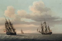 David Kleyne (Dutch 1753-1805), Dutch frigates in choppy seas, a pair, both signed on driftwood, oil