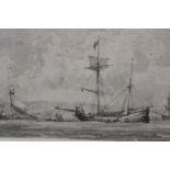 Edward William Cooke (1811-1880), Three marine sketches and four figure studies framed as one,