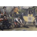 After Laslett J, Pott, “News of victory”, Hand coloured folio lithograph, 51 x 79cm, and two other