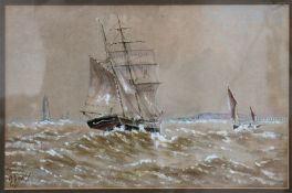 Late 19th Century English School, Fishing boats in heavy seas, Signed indistinctly, Pencil and