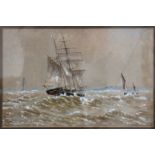 Late 19th Century English School, Fishing boats in heavy seas, Signed indistinctly, Pencil and