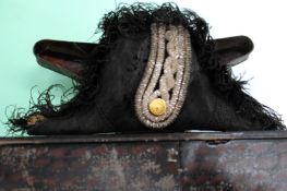 A 19th Century naval cased bicorn hat. Shaped tole case with brass name plate. Inscribed Sir B