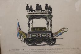 An early 19th Century hand coloured print of the funeral car of Vice Admiral Horatio Viscount