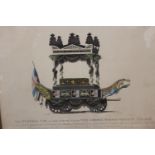 An early 19th Century hand coloured print of the funeral car of Vice Admiral Horatio Viscount