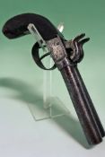 A double barrelled percussion boxlock pocket pistol, 4inch barrels, border and scroll engraved