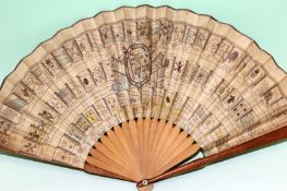 A 19th Century fan. With printed decoration depicting “The Royal Naval flag EAxxxxx? Kingdoms and