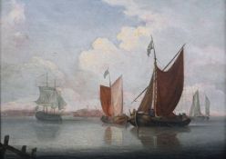 F….W…. (18th Century), Shipping scenes, a pair, signed with initials and dated 1798, oil on panel,