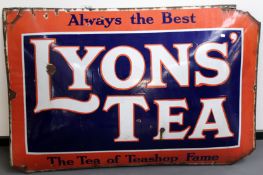 An enamel advertising sign of convex form “Lyons, Tea - Always the best”. 149 x 101cm.