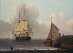 William Anderson (1757-1837), A frigate in a calm estuary; Frigates and cutter in an estuary,